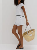 Bomve-Pure Cotton Contrast Trim Shorts Set