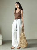 Bomve-Cotton & Linen Belted Long Pants