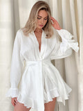 Bomve-Cotton Blends Ruffle Belted Shorts Set