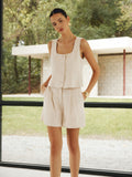 Bomve-Linen Blends Simple Shorts Set