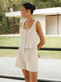 Bomve-Linen Blends Simple Shorts Set