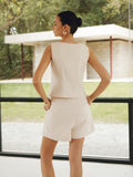 Bomve-Linen Blends Simple Shorts Set