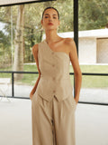 Bomve-Cotton & Linen Styling Asymmetric Pockets Pants Set