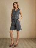 Bomve-Solid Waistcoat With Shorts Set