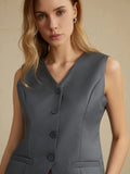 Bomve-Solid Waistcoat With Shorts Set