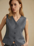 Bomve-Solid Waistcoat With Shorts Set