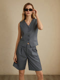 Bomve-Solid Waistcoat With Shorts Set