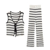 Bomve-Striped Knotted Sweater Set