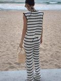 Bomve-Striped Knotted Sweater Set