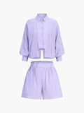 Bomve-Pure Cotton Pinstripe Long-Sleeve Shorts Set