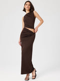 Bomve-Solid Asymmetrical Design Maxi Skirt Set