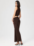 Bomve-Solid Asymmetrical Design Maxi Skirt Set