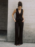 Bomve-Tailored Metal Button Waistcoat With Pants Set