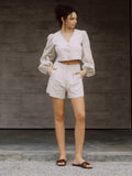 Bomve-Cotton & Linen Belted Shorts Set