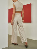 Bomve-Minimalism Shoulder Pads Knotted Vest With Tailored Pants Set