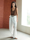 Bomve-Cotton & Linen Belted Long Pants