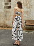 Bomve-Irregular Print Pockets Belted Pants Set