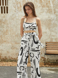 Bomve-Irregular Print Pockets Belted Pants Set