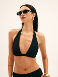 Bomve-Solid Halter Bikini Set