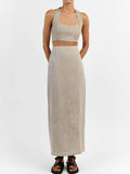 Bomve-Halter Linen Two Piece Skirt Set