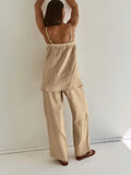 Bomve-Solid Casual Pants Set