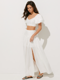 Bomve-Puff Sleeve Crop Top With Split Thigh Skirt Set