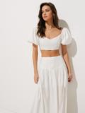 Bomve-Puff Sleeve Crop Top With Split Thigh Skirt Set