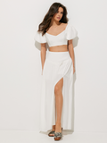 Bomve-Puff Sleeve Crop Top With Split Thigh Skirt Set