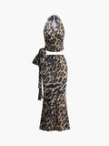 Bomve-Leopard Print Backless Skirt Set