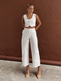 Bomve-Solid  Asymmetrical Straight Leg Pants Set