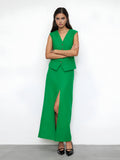 Bomve-Minimalism Tailored Split Skirt Set