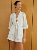 Bomve-Knotted Cutout Half Sleeve Top With Shorts Set