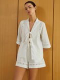 Bomve-Knotted Cutout Half Sleeve Top With Shorts Set