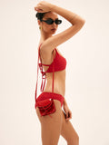 Bomve-Cherry Bomb Solid Lace-Up Bikini Set