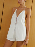 Bomve-Cotton & Linen Backless Halter Top With Shorts Set