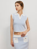 Bomve-Pinstripe Tank Top With Mini Skirt Set