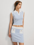 Bomve-Pinstripe Tank Top With Mini Skirt Set