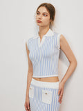 Bomve-Pinstripe Tank Top With Mini Skirt Set