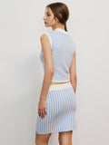 Bomve-Pinstripe Tank Top With Mini Skirt Set