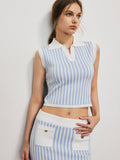 Bomve-Pinstripe Tank Top With Mini Skirt Set