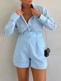 Bomve-Long Sleeve Loose Shorts Set