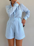 Bomve-Long Sleeve Loose Shorts Set