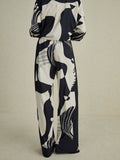 Bomve-Irregular Print Wide Leg Pants Set