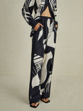 Bomve-Irregular Print Wide Leg Pants Set