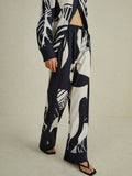 Bomve-Irregular Print Wide Leg Pants Set