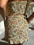 Bomve-Vintage Floral Belted Skirt Set