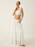 Bomve-Lace Trim Drawstring Skirt Set