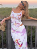 Bomve-Strappy Floral Print  Maxi Skirt Set