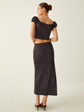 Bomve-Polka Dot Knotted Skirt Set