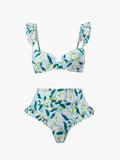 Bomve-Print Ruffle Bikini Set